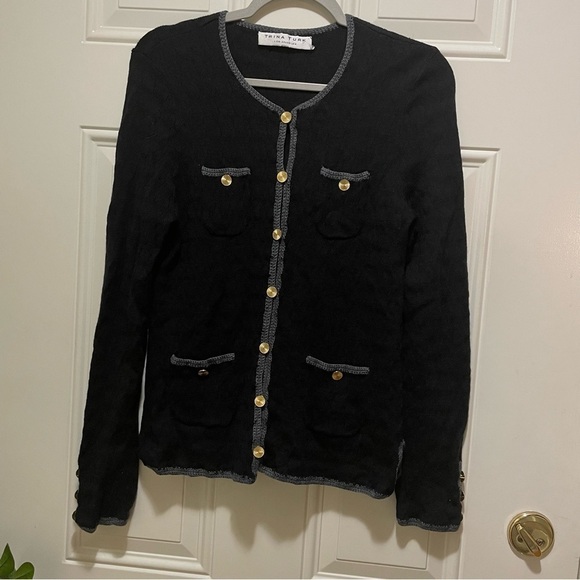 Trina Turk 100% (soft) wool  Vermouth Black with Gold button Caridgan M - Picture 2 of 9